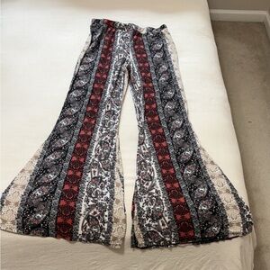 Women’s Bohemian Flare Pants with Red and Black Pattern